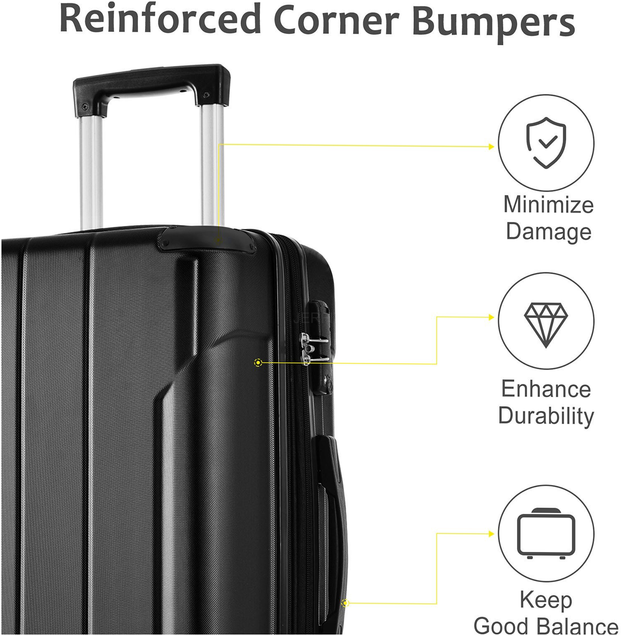 JERFIT 24" Expandable Hardshell Suitcase, Lightweight ABS Checked Luggage with TSA Lock & 8 Spinner Wheels for Travel, Black