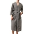 thumbnail image 2 of Men Bathrobe Solid Color V Neck Cardigan Water Absorption Oversize Male Pajamas for Home, 2 of 7