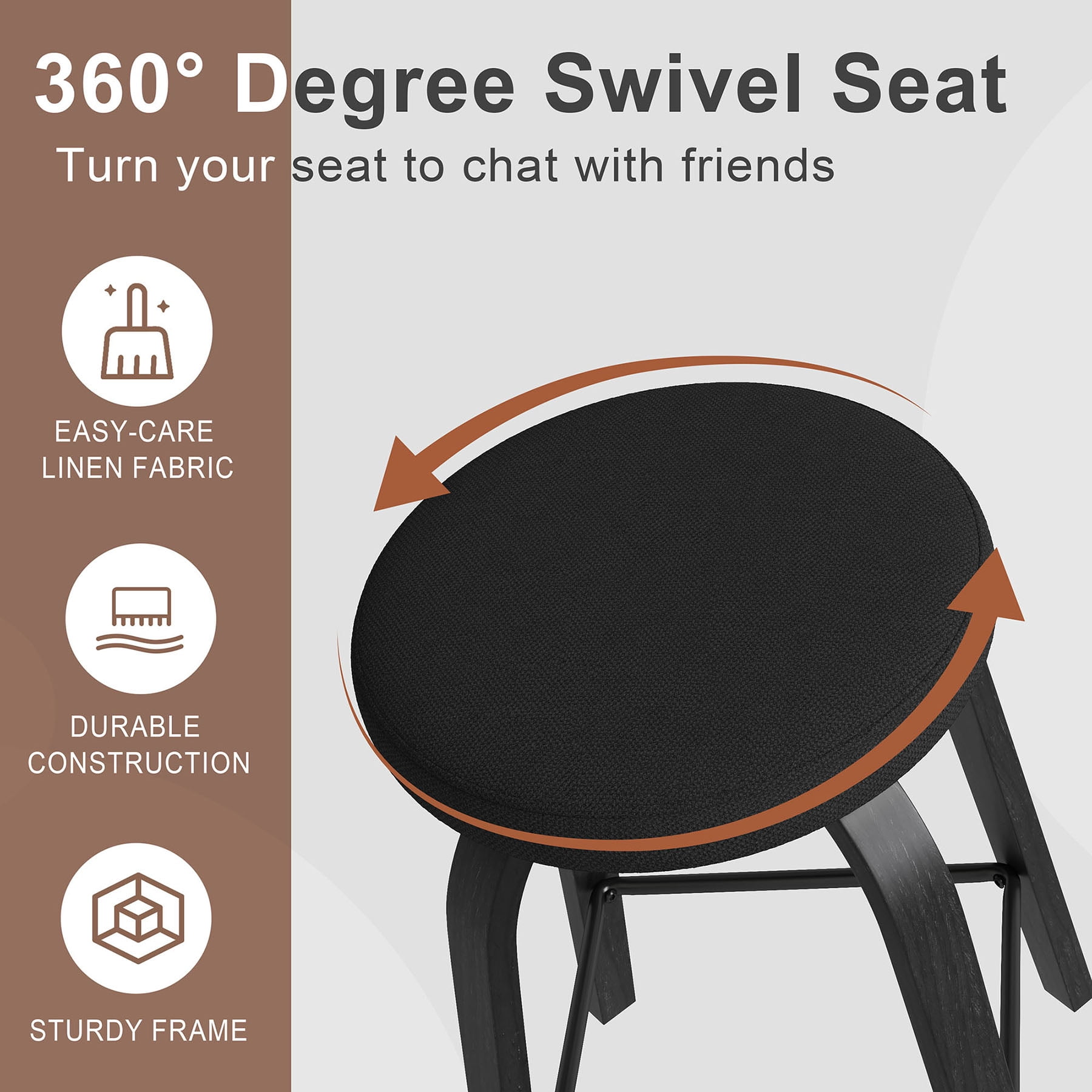 S-HOME Swivel Bar Stools Set Of 2,  Fabric Upholstered 30 Inch Height, Ideal For Restaurants And Home Use，Black
