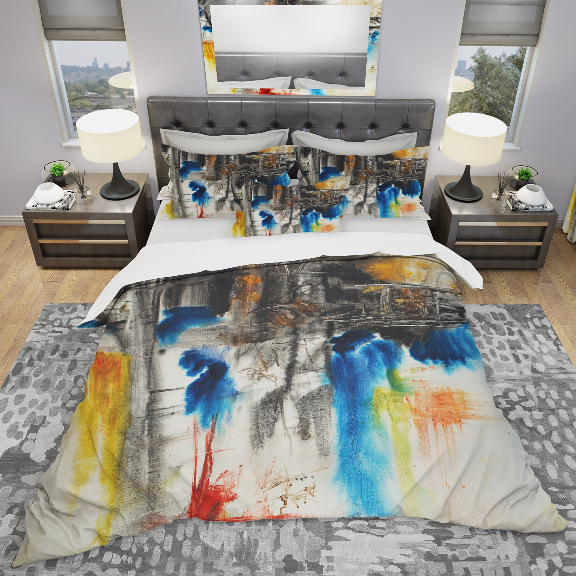 Designart 'Black Blue and Yellow Pattern' Modern & Contemporary Duvet Cover Set
