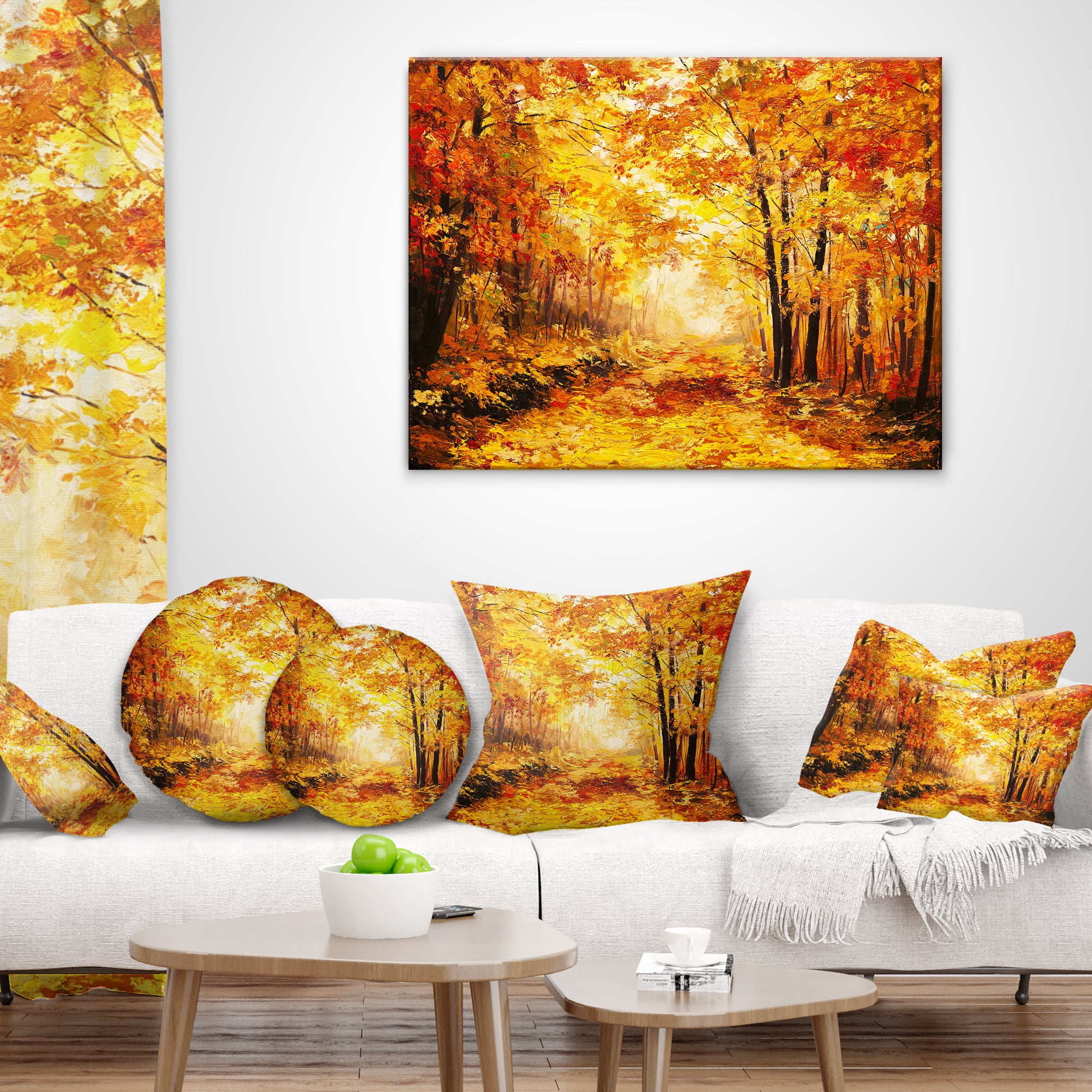 Designart Yellow Autumn Forest - Landscape Printed Throw Pillow - 18x18