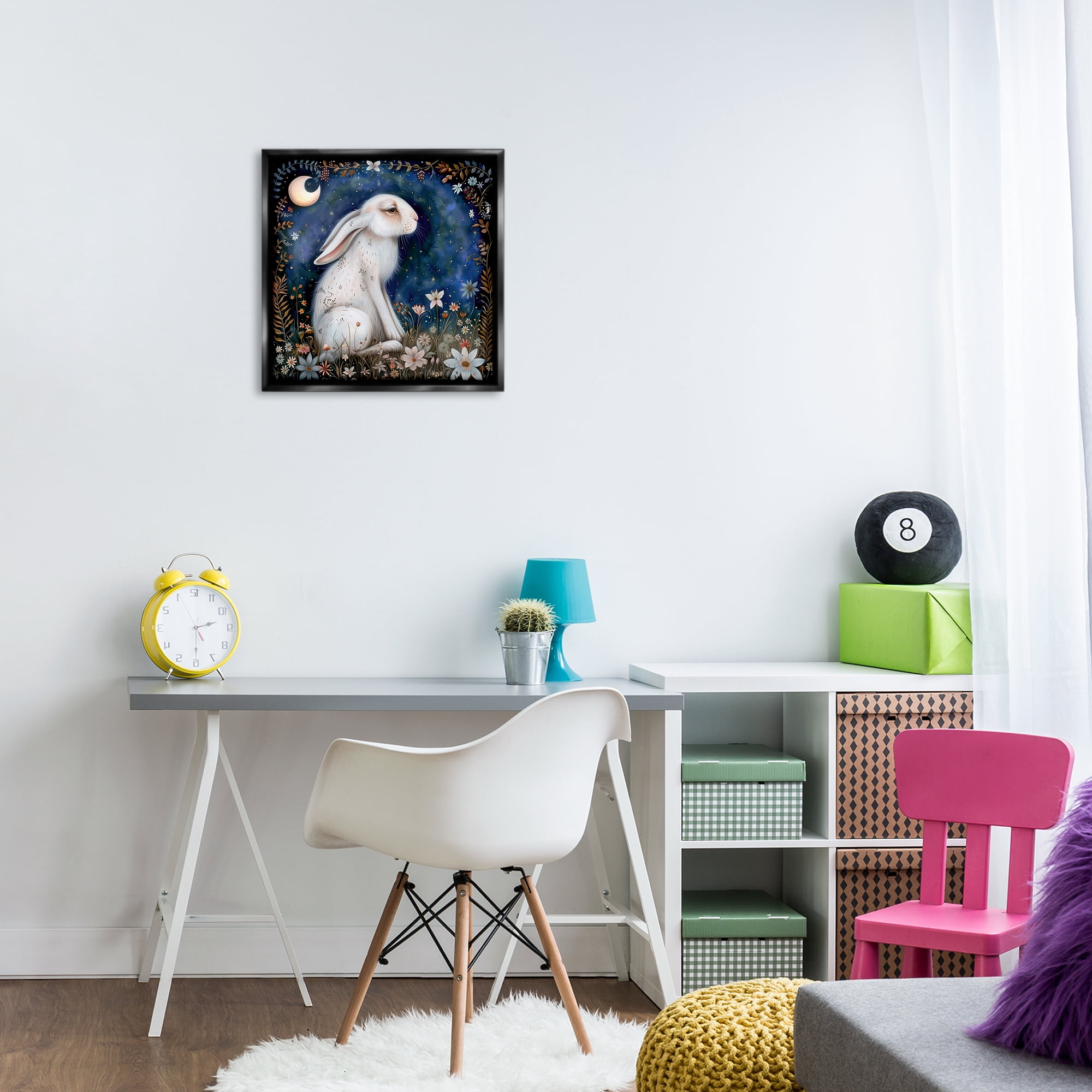 Stupell Industries White Rabbit Forest Scene Animals Painting Black Floater Framed Canvas Art Print Wall Art, 18 x 18