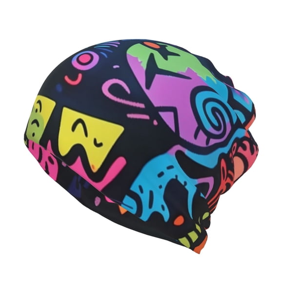 Yiaed Neon Graffiti Urban Art Print Multifunction Beanie Hats for Women Men Slouchy Knit Beanie Hat Winter Hat Scarf Stretch Skull Cap