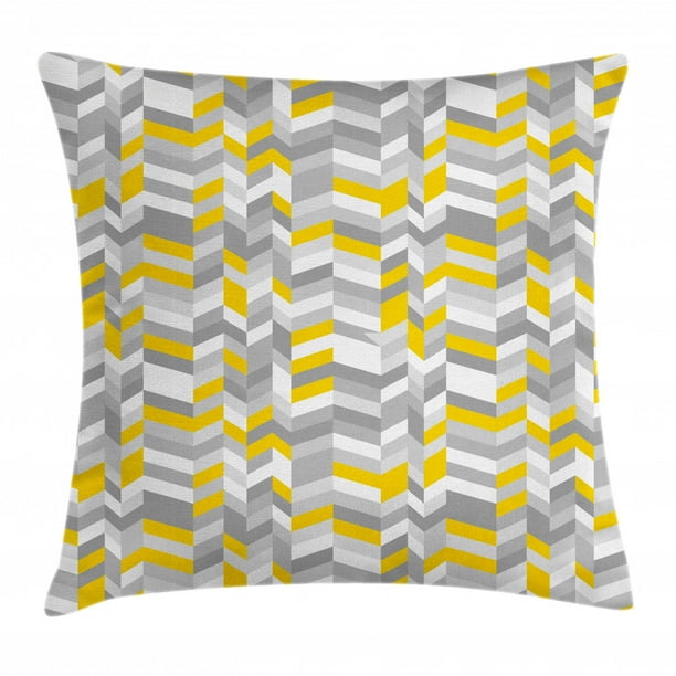 Grey and Yellow Throw Pillow Cushion Cover, Geometric Vintage 60s Home