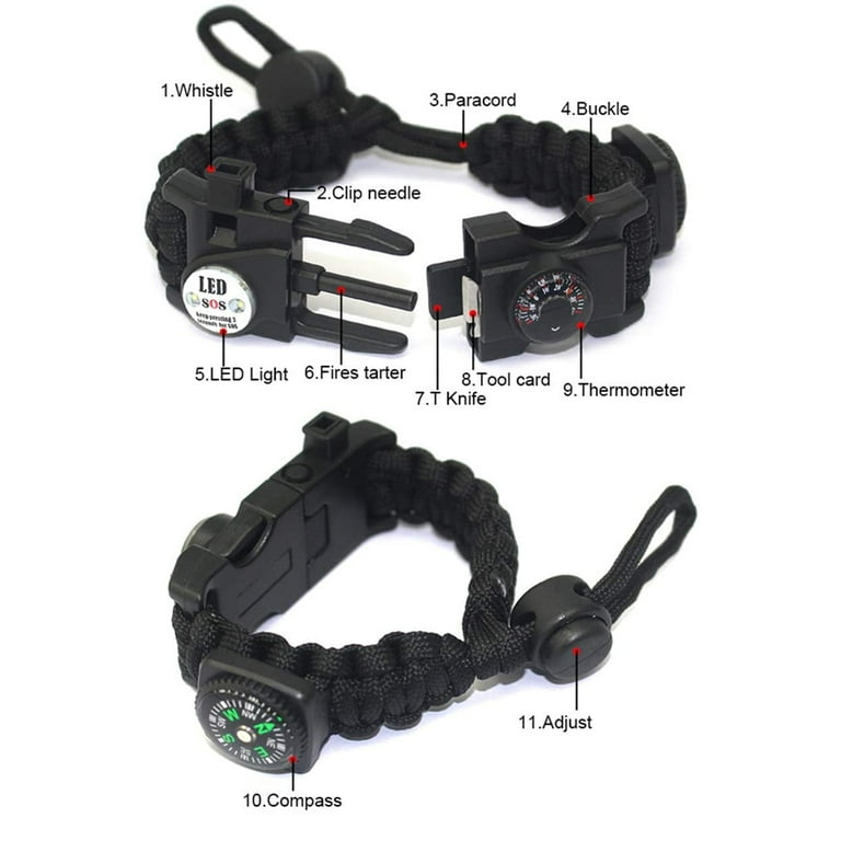 Ultimate Paracord Bracelet Survival Kit Emergency Outdoor Parachute Cord  Buckle