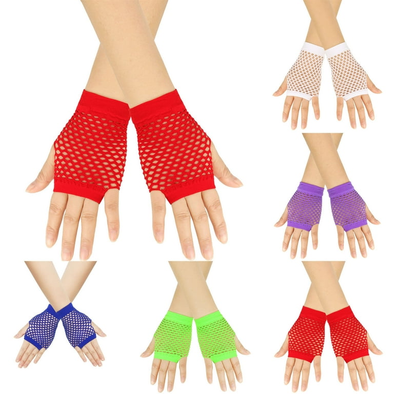 Xmmswdla Fingerless Fishnet Gloves for Women Kids Girls Fish Net Arm Sleeve 80s Mesh Gloves Blue, Kids Unisex, Size: Large