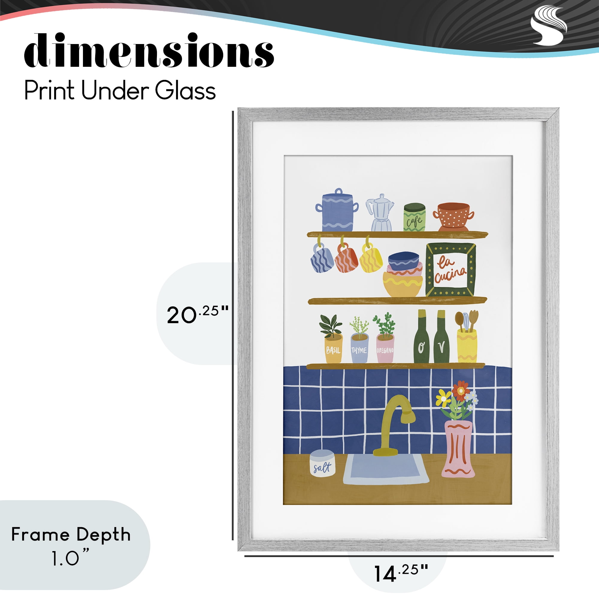 Stupell Industries Italian Kitchen Spice Rack Gray Framed Print Under Glass, design by Amanda Houston