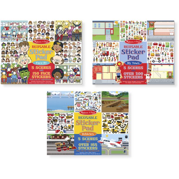 Melissa and Doug Reusable Sticker Pads Set, Face It!, My Town and