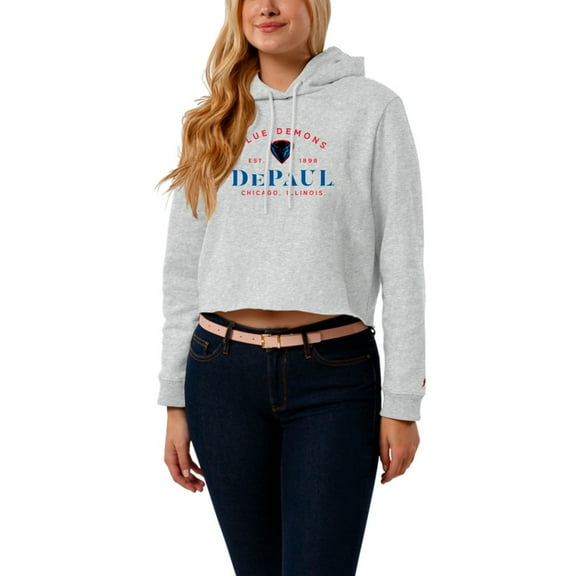 Women's League Collegiate Wear  Ash DePaul Blue Demons 1636 Cropped Pullover Hoodie