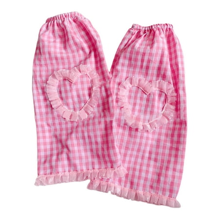 

Women Harajuku Punk Lolita Leg Warmers Pink Plaid Print Ruffles Lace Heart Splicing Foot Cover Hip Hop Street Long Socks