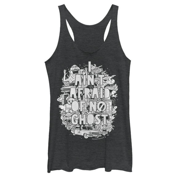 Women's Ghostbusters Ain't Afraid Ghost Collage Racerback Tank Top Black Heather X Large