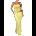 thumbnail image 2 of Conjunto de Dos Piezas para Mujer: Conjunto de Vacaciones de Verano, Sin Mangas, de Asimétrica, Top Corto y Faldas Largas. Amarillo L, 2 of 9