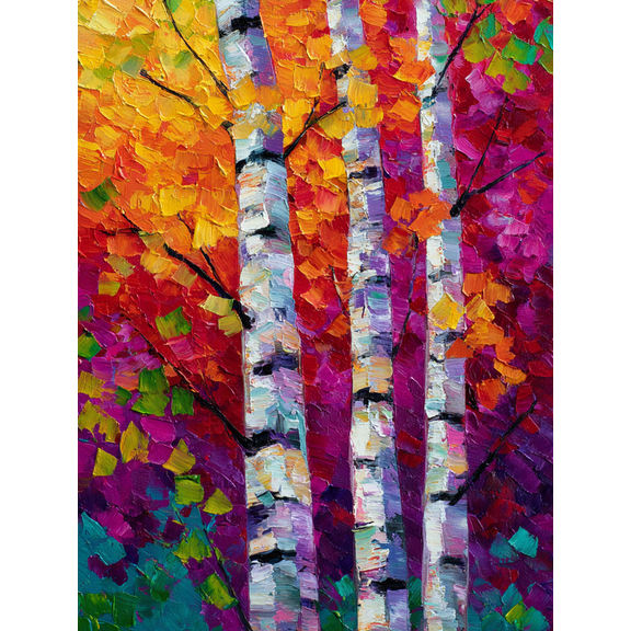 Textured Birch Trees Forest Canvas Wall Art, Impasto Landscape Decor for Living Room Bedroom Office