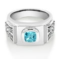 thumbnail image 2 of Gem Stone King 925 Silver Cushion Checkerboard Swiss Blue Topaz Men's Ring 2.81 Ct (Size 13), 2 of 4