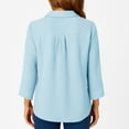 thumbnail image 4 of OIOLOYJM 3/4 Sleeve Women's Button Down Shirts Collared Textured Business Blouses Loose Fit Dressy Casual Fashion Work Tops with Chest Pocket Light Blue XL, 4 of 5