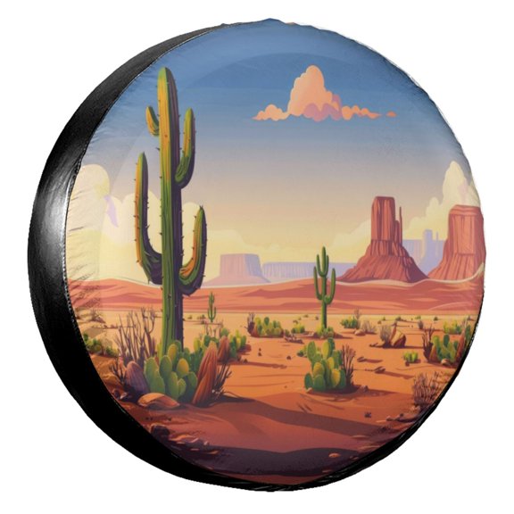 KAKALAD Desert Cactus 01 Spare Tire Cover Universal Vehicle Accessories Buckle Car Tools 14”in