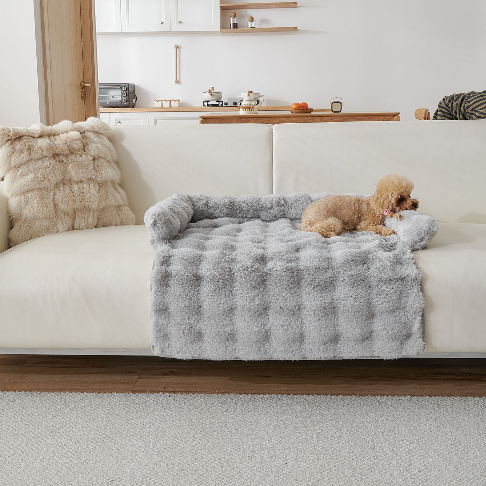 Calming Pet Bed Mat for Couches - Ultra-Soft Fluffy Dog & Cat Sofa Protector, Anti- Furniture Cover with Washable Removable Layer â Fits Small to Large Pets