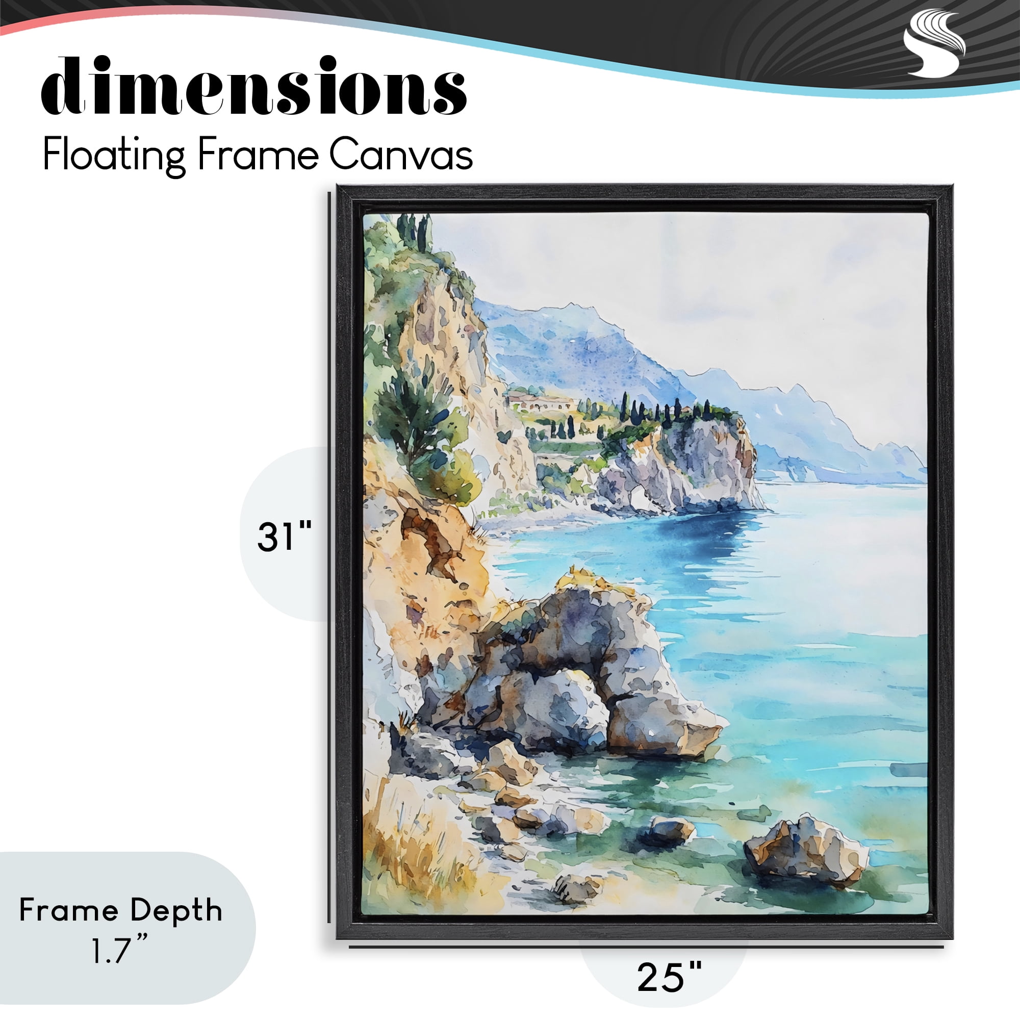 Stupell Industries Azure Italian Coastline Black Framed Floater Canvas Wall Art, design by LSR Design Studio