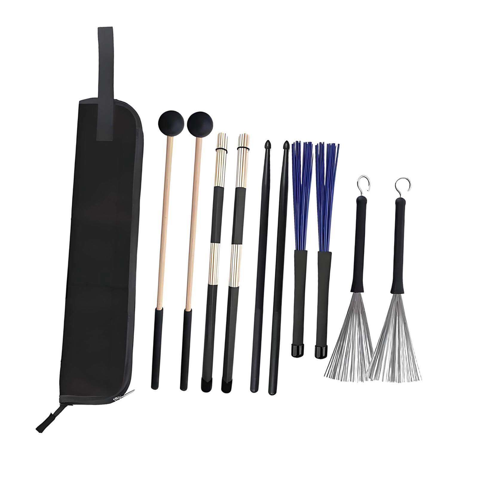 LeeQinersw Drum Sticks Set Mallet Brushes Practice Sturdy Metal Brushes with Storage Bag for Professional Teaching Enthusiast Folk Songs