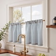 thumbnail image 2 of Striped Linen Kitchen Curtains 24 Inches Length Tier Curtains Farmhouse Modern Cafe Style Small Window Treatments Airy Light Filtering Rod Pocket for Living Room Bathroom 2 Panels Blue, 2 of 8