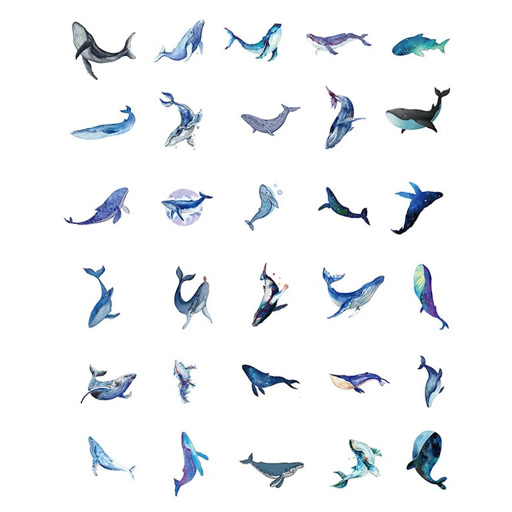 3 Sheets DIY Scrapbook Stickers Notebook Sticker Decals Blue Whale