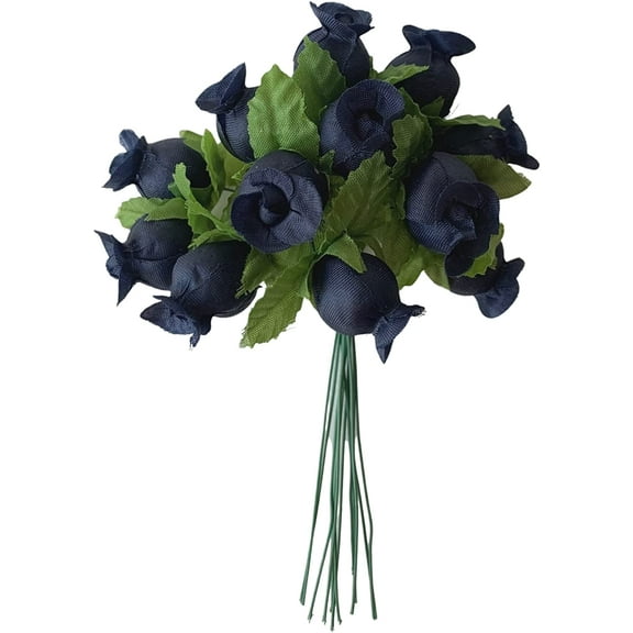 Navy Blue Artificial Silk Flower Roses - 12 Mini Bouquets of 12 Rosebuds, 144 Rosebuds Total, Wedding, Reception, Anniversary, Bridal Shower