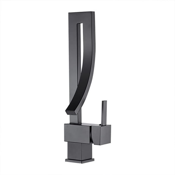 Grifo para lavabo de baño, diseño moderno y elegante, grifo mezclador para lavabo de latón negro, giratorio de 360 °, agua caliente y fría disponible, válvula de cerámica Ormromra Llaves Grifos y Regaderas