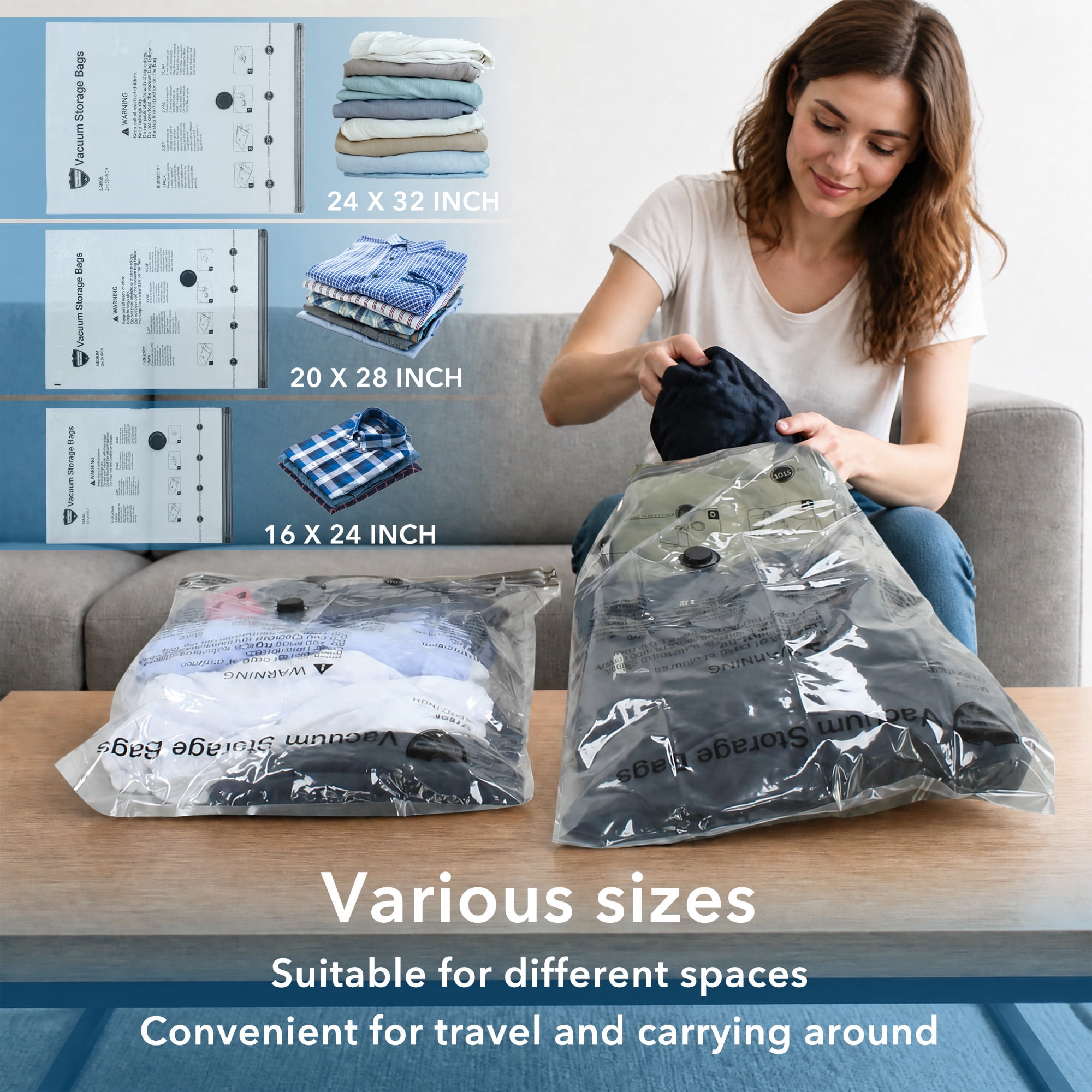 SUOCO Vacuum Storage Bags for Travel with Rechargeable Pump, 12 Combo (4L/4M/4S) Compression Packing Seal Bags for Luggage Suitcase, Space Saver for Clothing and Clothes Storage Travel