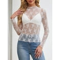 thumbnail image 2 of Siliteelon Womens Lace Mesh Long Sleeve Top Mock Neck Sheer See Through Sexy Blouse Floral Layering Shirt, 2 of 7