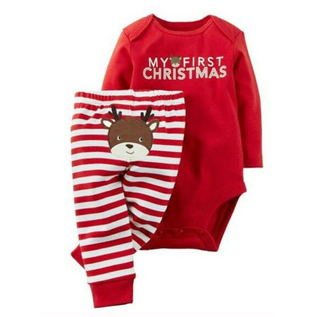 

One Opening Newborn Baby Boy Girl Tops Romper Pants Christmas Outfit Set