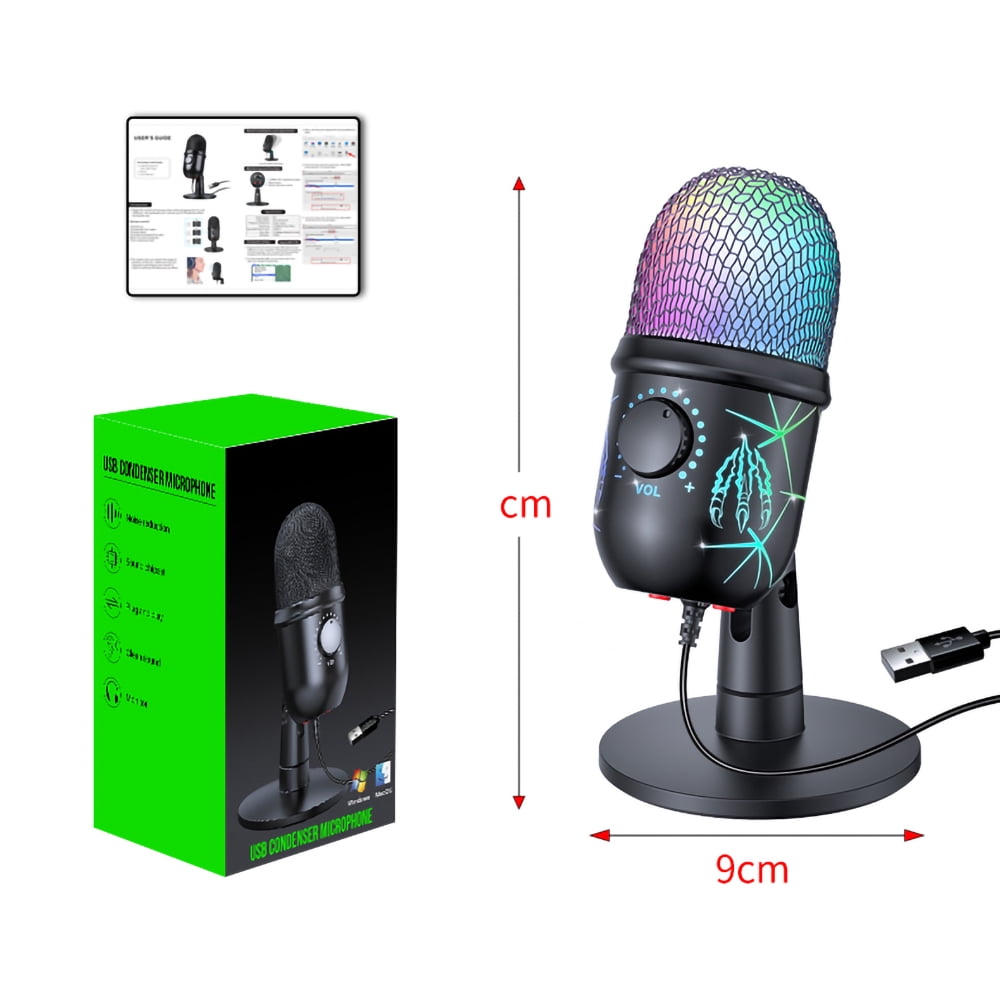 Gaming USB Microphone for PC, Gaming Microphone with RGB Lighting Headphone Output Volume Control Mute Button Noise Cancellation for Studio Recording, Karaoke,  Streaming Podcast