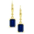 thumbnail image 2 of Gem Stone King 18K Yellow Gold Plated Silver Blue Created Sapphire Dangle Earrings for Women (3.00 Cttw, Gemstone September Birthstone, Octagon 8X6MM), 2 of 5