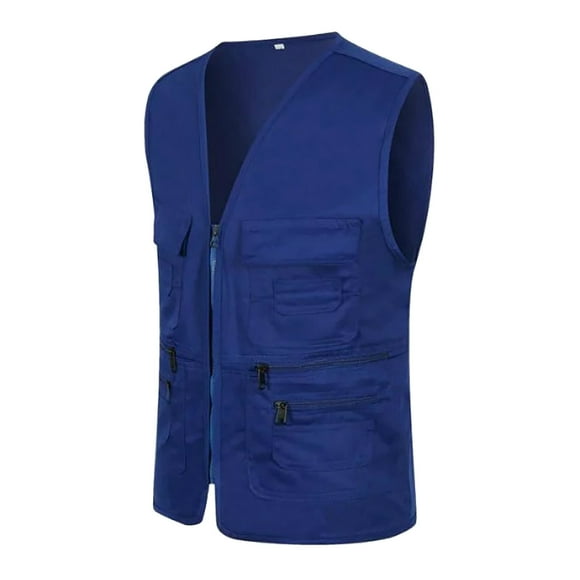 Yoodem Mens Vest Winter Coats for Men's Casual Outdoor Work Fishing Travel Photo Cargo Vest Jacket Multi Pockets Vest for Men Blue XXL