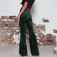 thumbnail image 4 of Womens Velvet Flare Pant Drawstring Waist Bell Bottom Leggings (Green S), 4 of 4