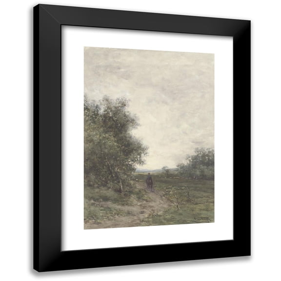 Jan Vrolijk 11x14 Black Modern Framed Museum Art Print Titled - Landscape with a Rider and a Herd of Sheep with Shepherd (1856 - 1894)