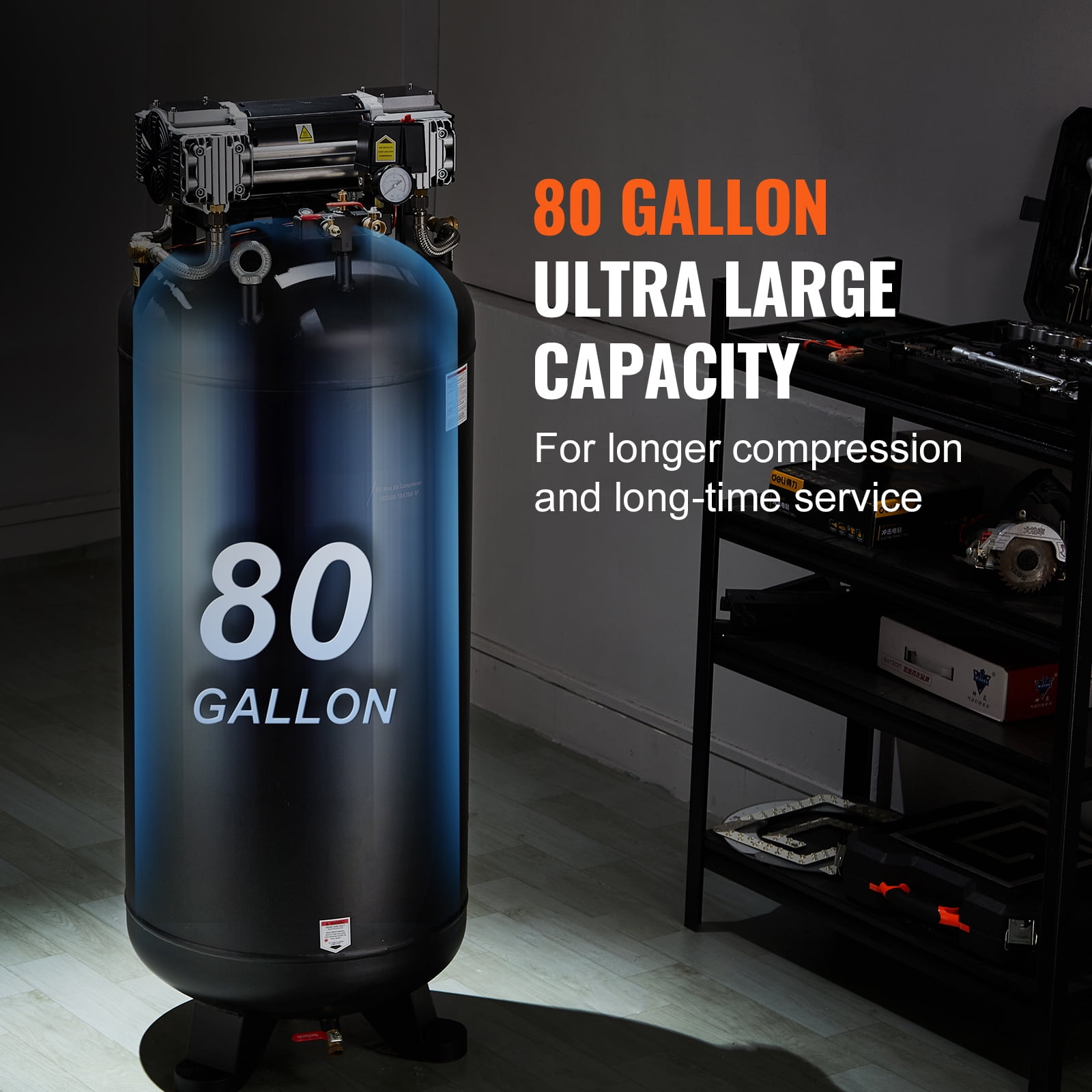 KFFKFF 80 Gallon Air Compressor, 6.5HP, 15.5SCFM@90 PSI, Two-Stage 145PSI, Lubrication-Free, 86dB Low Noise, Suitable for Industrial Production, Building, Car Maintenance