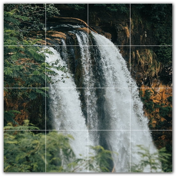 Picture-Tiles.com: Waterfalls Ceramic Tile Wall Mural WAL501148-44M. 24"W x 24"H using (16) 6" x 6" Ceramic Tiles-Satin Finish