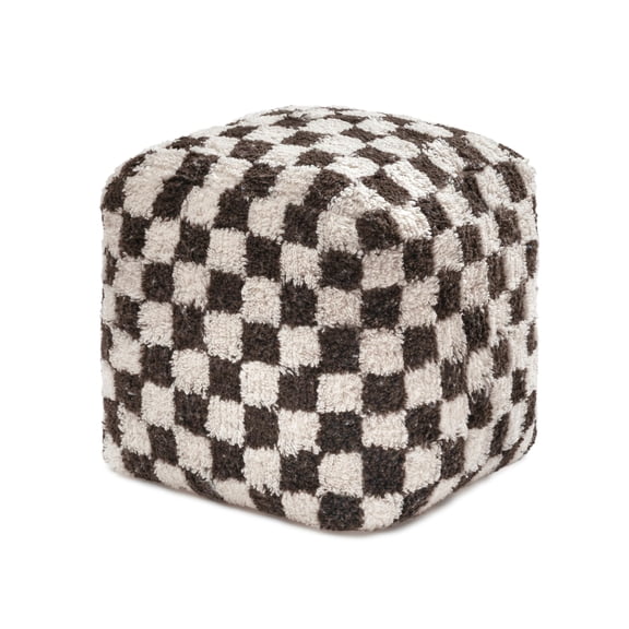 Checkerboard Pouf Ottoman Foot Stool - Espresso Checker Pattern