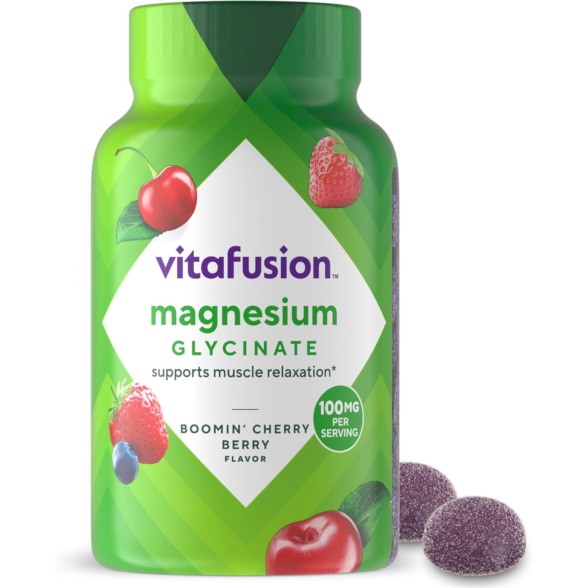 Vitafusion Magnesium Glycinate Gummies | 100 mg per Serving | Boomin’ Cherry Berry Flavor | 60 Count
