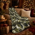 thumbnail image 3 of Woodland Camouflage Autumn Harvest, Peaceful Mountain Lake Scene, Warm Flannel Blanket for Cabin and Lodge with Detailed Artwork, Outdoor Lovers Christmas Gift, Festive Home Decor, 3 of 9