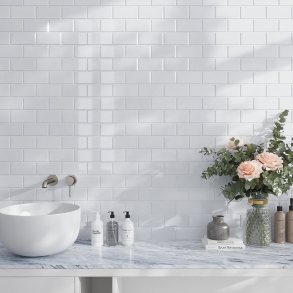 40 pack White 3 in. x 6 in. Beveled Polished Thassos marble Subway Tile (5 sq. ft./Case)