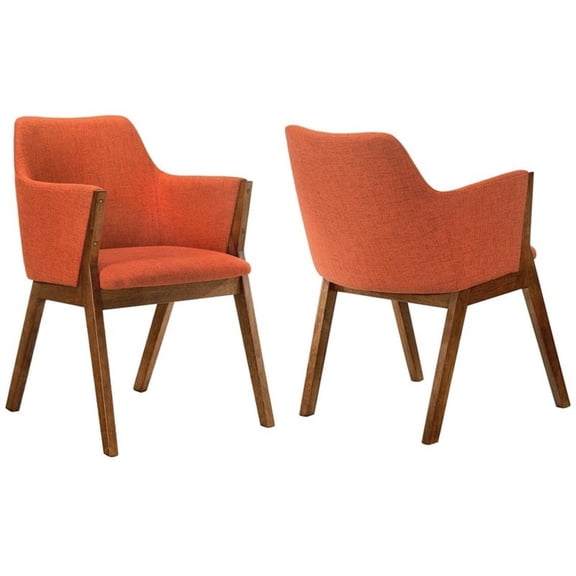 Renzo Orange Fabric and Walnut Wood Dining Side Chairs - Set of 2