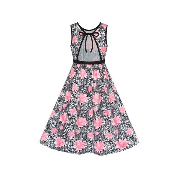 Girls Dress Tie Back Flower Black Pink Casual Dress Party 6 Years