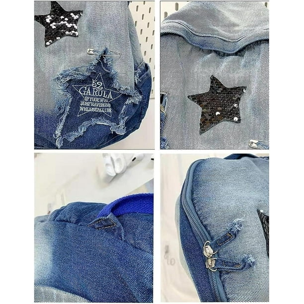 Mochila Retro Y2K De Mezclilla - Ligera, Correas Ajustables, Negro, Estilo Casual Para Universidad