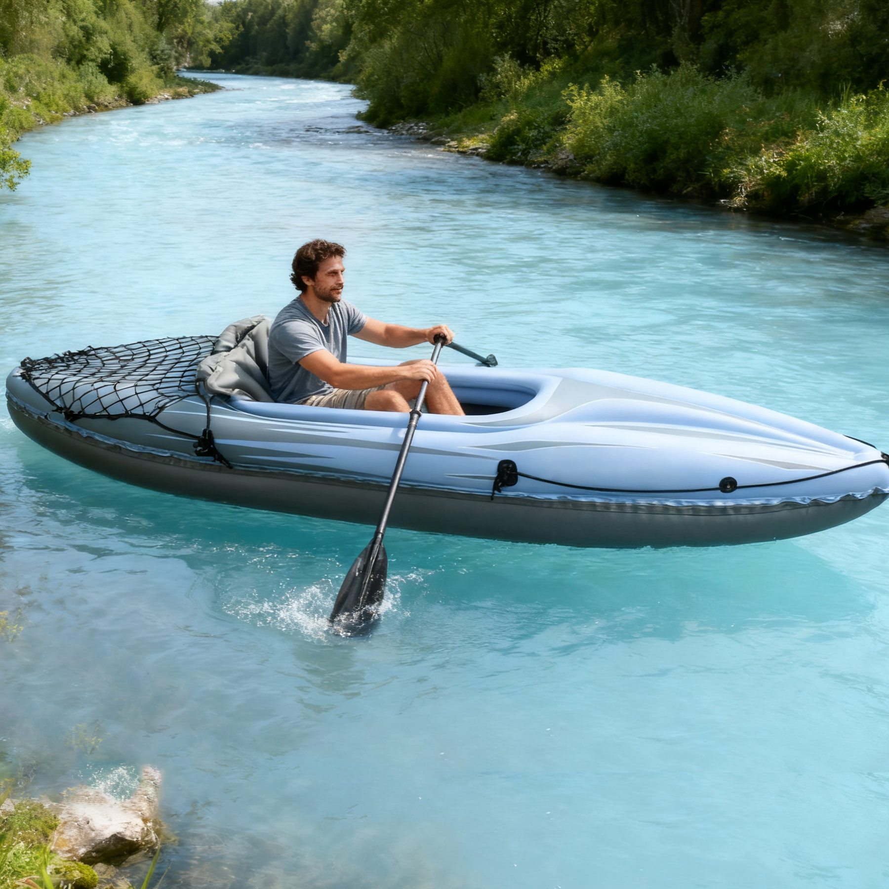 Inflatable Kayak 1 Person Adult Canoe with Adjustable Seat, Aluminum Oars & Hand Pump, Blue