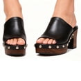 thumbnail image 3 of YDN Women's Open Peep Toe Mules Platform Wooden Block Heels with Studs Dressy Casual Slides Sandals Slip On Comfy Shoes Daily Size 6 Black, 3 of 4