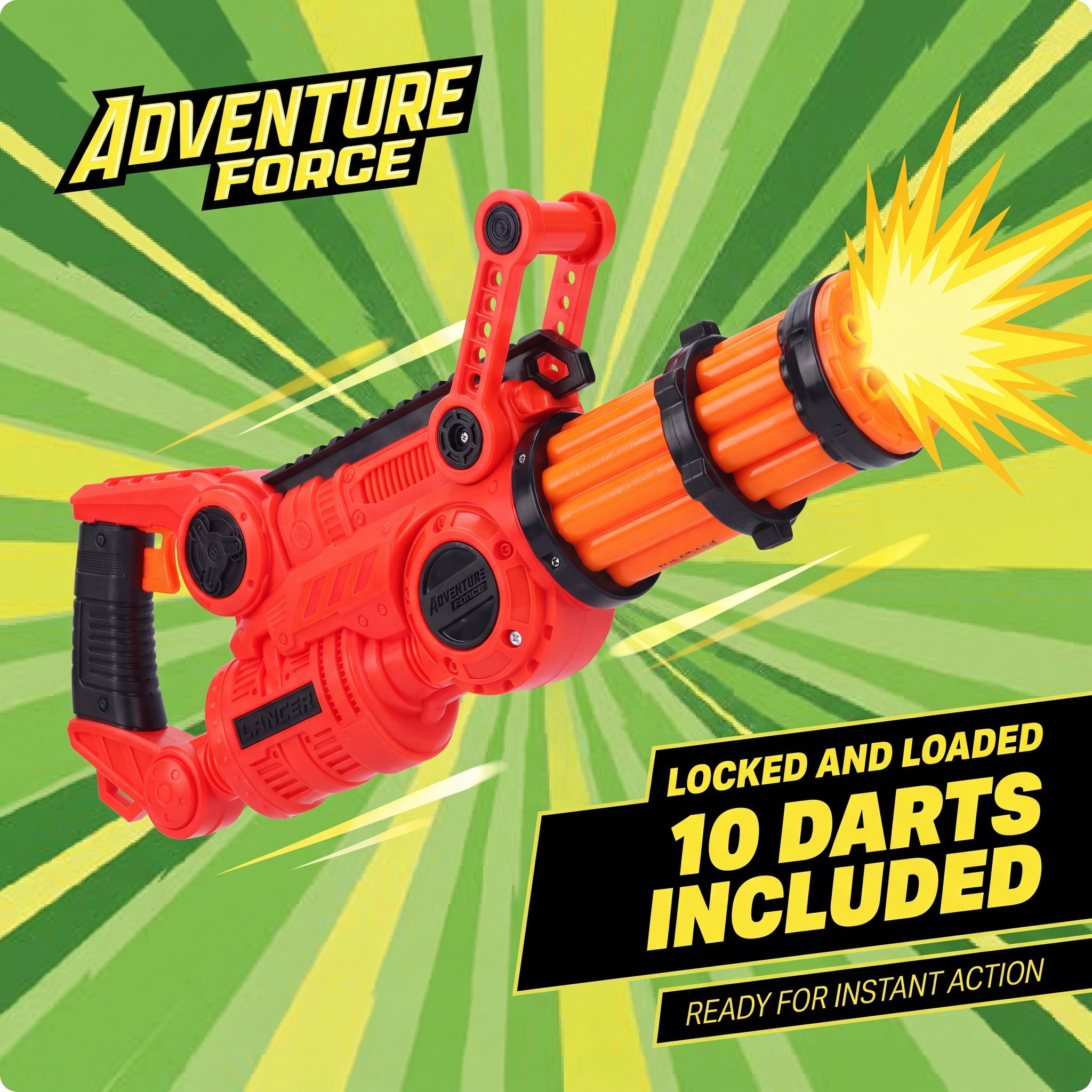 Adventure Force Lancer Pump-Action Gatling Foam Dart Blaster, 11 Pieces
