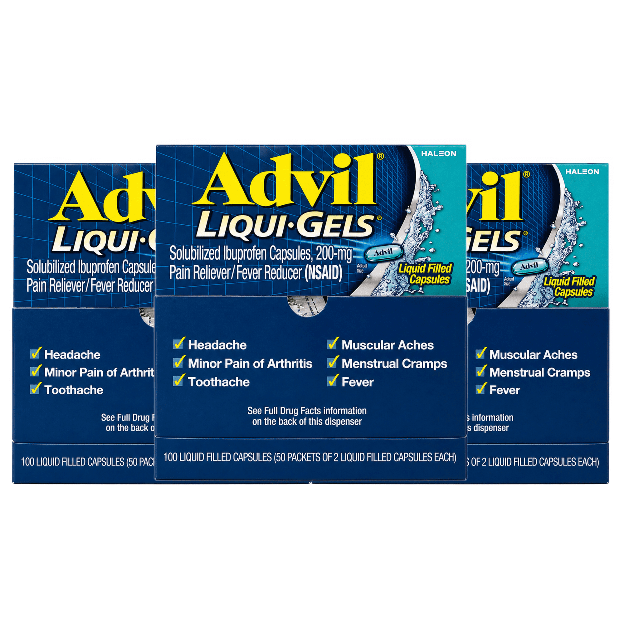 Advil Liqui-Gels Pain Reliever, 200mg Ibuprofen, 100 Liquid-Filled Capsules, 2-Pack Dispenser 3 Pack