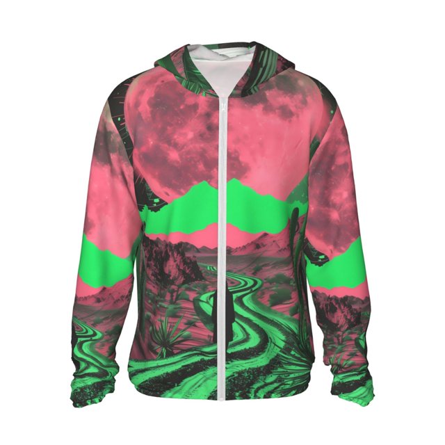 Fotbe Neon Desert Moon Chaqueta con Protección Solar UPF 50+ para Hombre y Mujer, Camisa con Capucha y Bolsillos-XX-Large