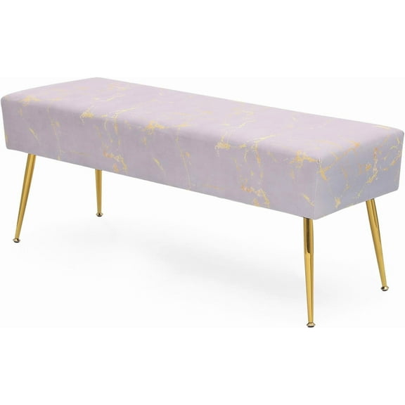 45" Length Velvet Ottoman Bench, End Bed Bench with Golden Metal Legs, Upholstered Bench Load up to 440 lb for Bedroom, Living Room, and Entryway, Lavender